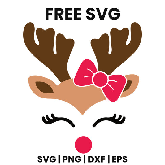 Reindeer Face With Bow SVG Free – Bow Design-8SVG