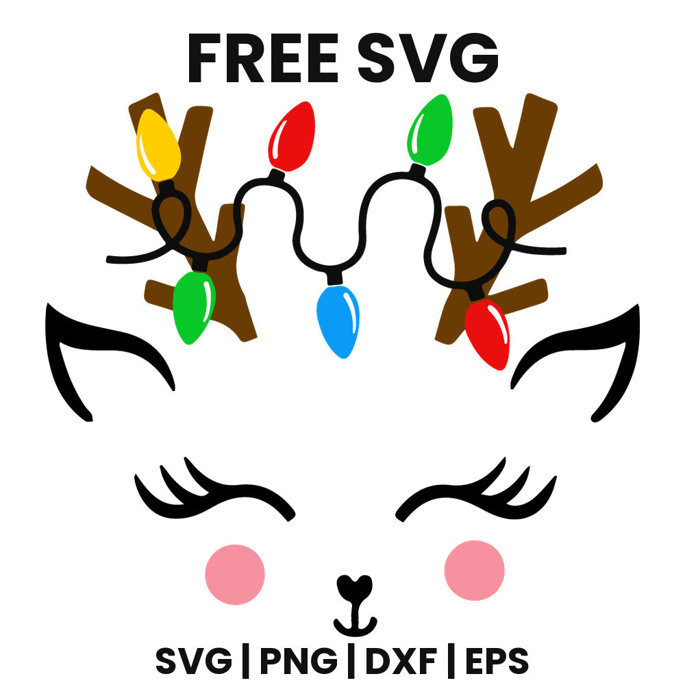 Reindeer Face With Lights SVG Free – String Lights Design-8SVG