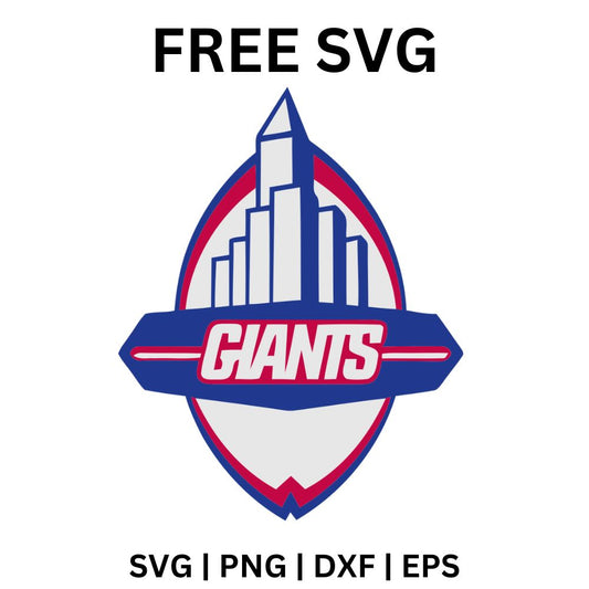 Retro blue and red outlined shield with a tall city skyscraper skyline behind a red italic team word, free retro football shield SVG cut file preview.