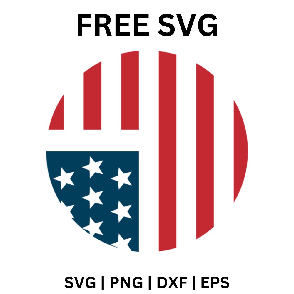 Round American flag circle with red and white stripes and a navy star field in the lower left, free circle flag SVG cut file preview.