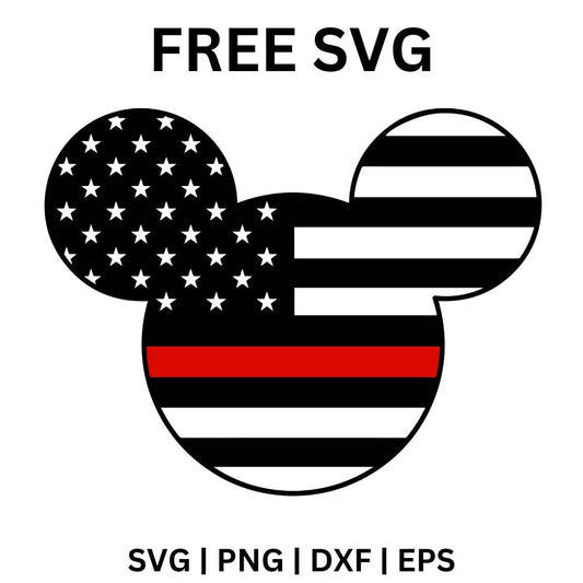 Round eared head shape filled with a black and white American flag pattern with stars and stripes and a single thin red stripe, free thin red line flag SVG cut file preview.