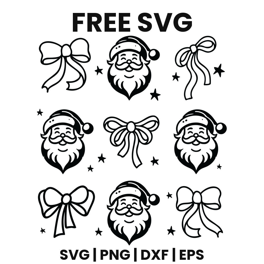 Santa Face And Bow Pattern With Stars SVG Free – Black Santa Pattern Design-8SVG