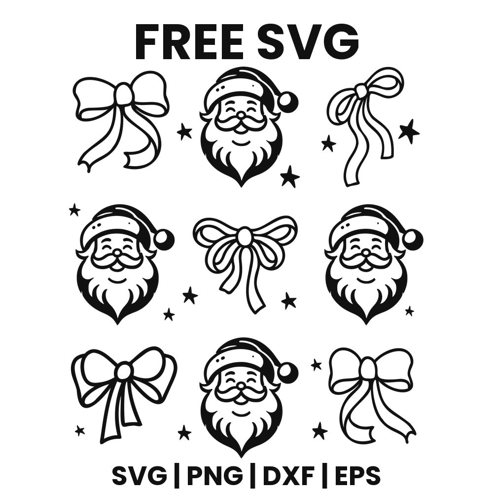 Santa Face And Bow Pattern With Stars SVG Free – White Santa Pattern Design-8SVG