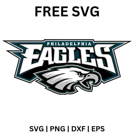 Silver arched team wordmark with a green outline above a large white and green eagle head facing left, free eagle wordmark SVG cut file preview.