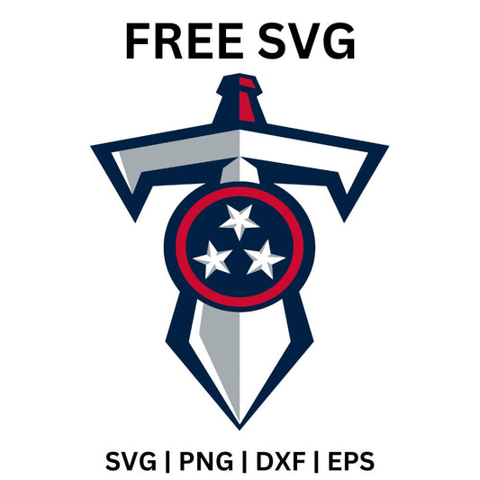 Silver sword with a navy and light blue swept guard behind a red circle holding three white stars on navy, free sword and stars emblem SVG cut file preview.