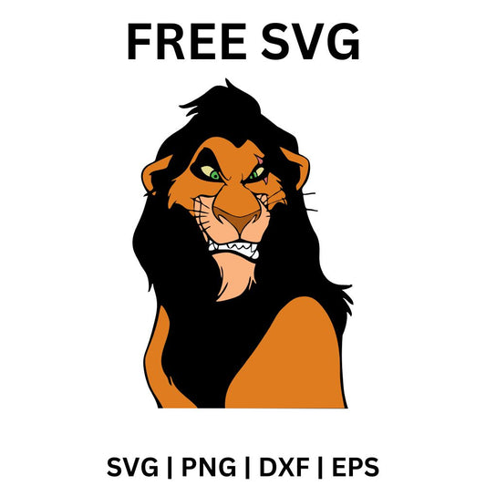 Sly cartoon lion with a long black mane, narrowed green eyes and a sharp toothy smirk, free villain lion SVG cut file preview.