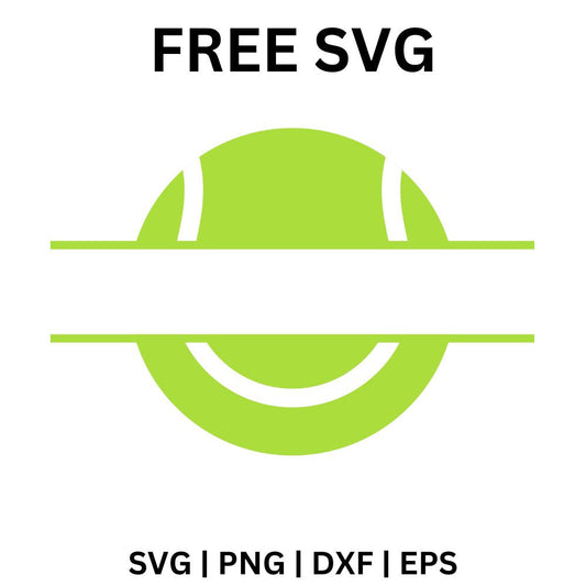 Lime green tennis ball split by an open horizontal band for a custom name, free split tennis ball monogram SVG cut file preview.