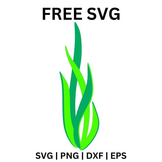 Cluster of tall wavy green seaweed fronds in light and dark green shades, free seaweed SVG cut file preview.