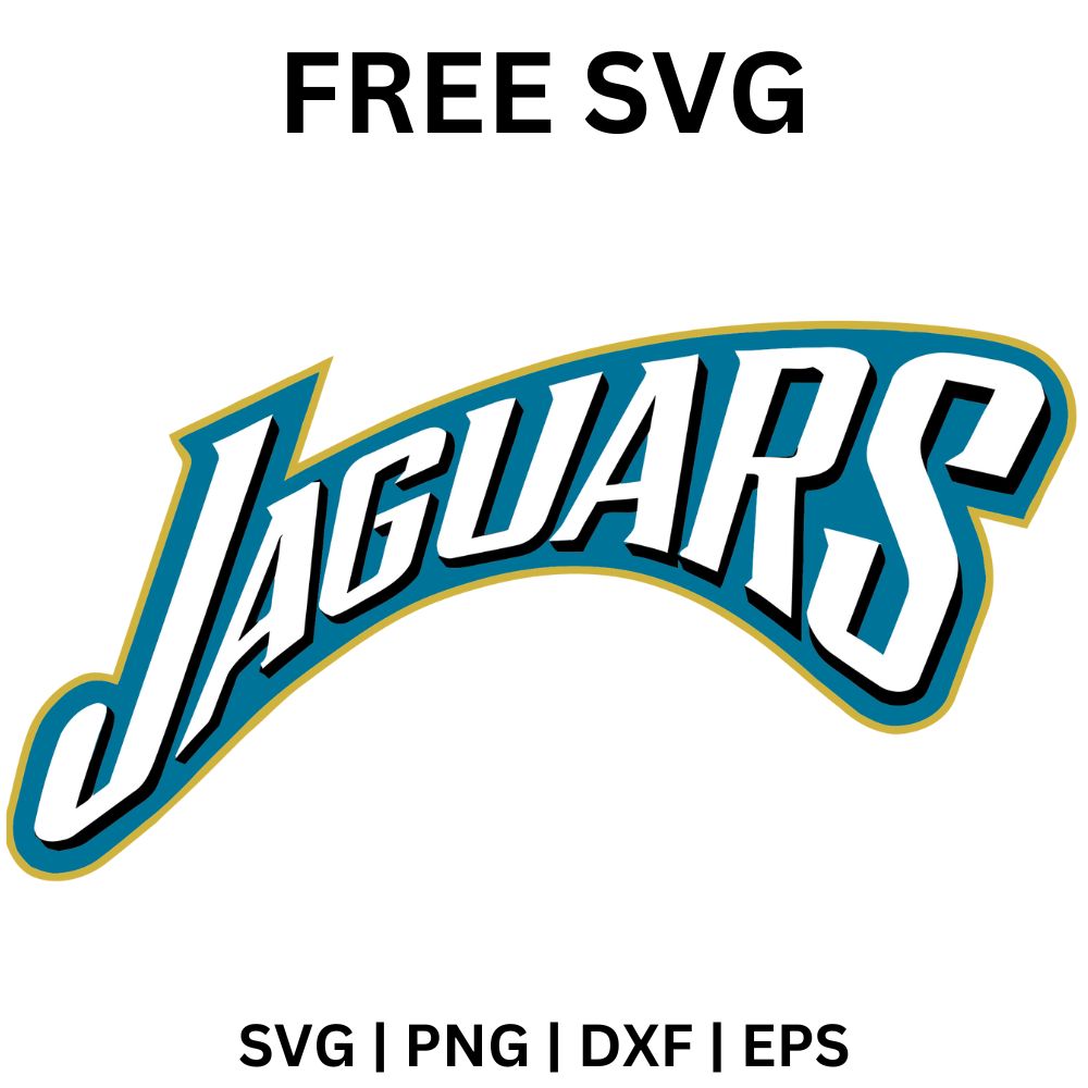 Arched teal italic team wordmark with layered black and gold outlines and a swooping tail, free arched teal football wordmark SVG cut file preview.