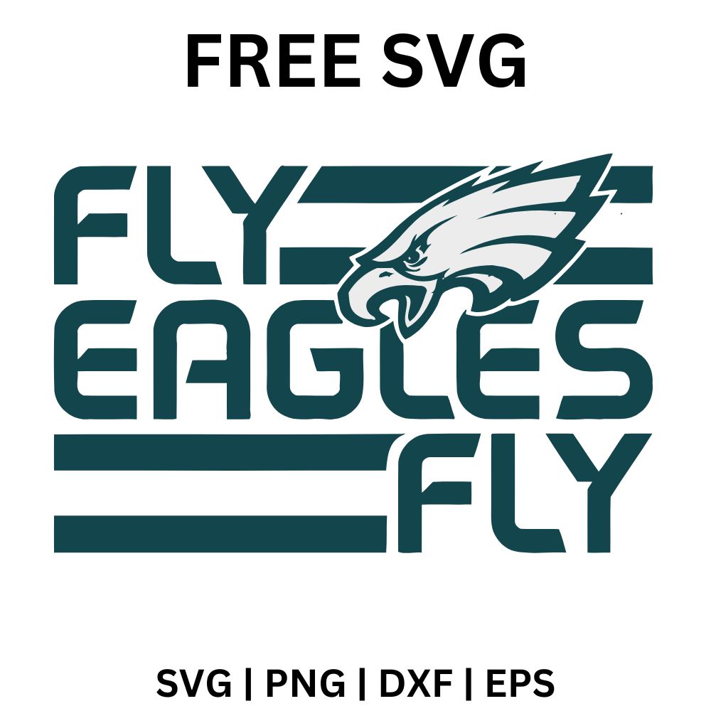 Dark teal stacked football chant lettering with speed stripes and a white eagle head beside the top word, free football chant SVG cut file preview.