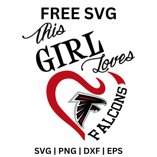 This girl loves script and block lettering over a red brushstroke heart with a black bird head emblem, free girl loves football fan SVG cut file preview.