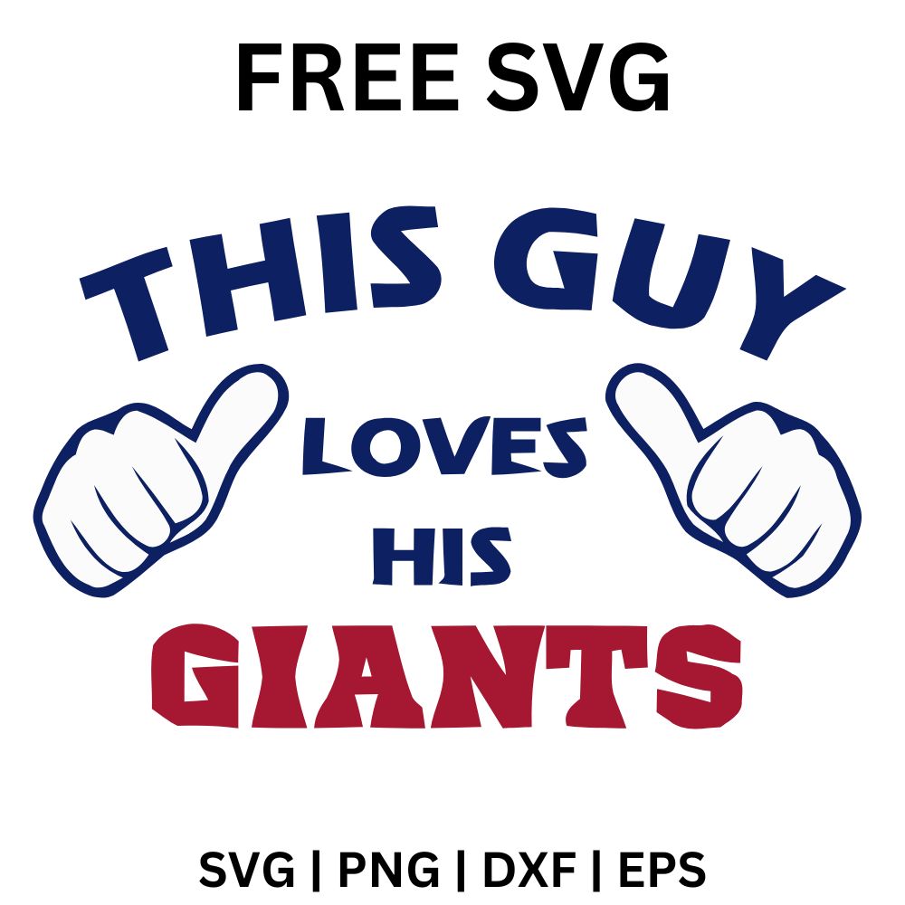 Navy This Guy Loves His lettering between two thumbs pointing inward with a red team word below, free football fan SVG cut file preview.