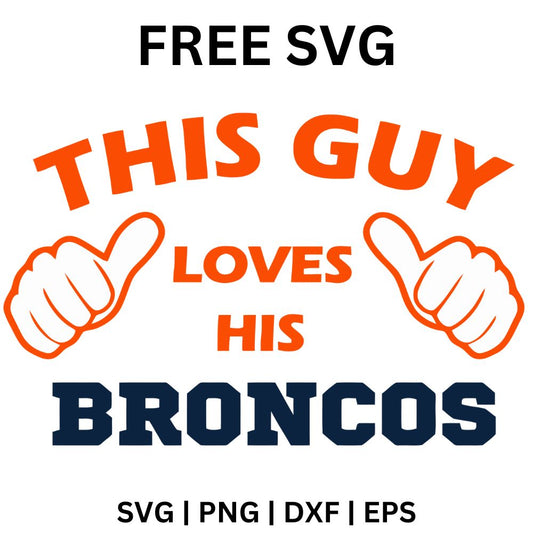Arched orange this guy loves his lettering with two thumbs pointing inward above a bold navy team word, free this guy loves football fan SVG cut file preview.