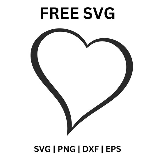 Tilted black heart drawn as a single open brush stroke outline with tapered ends, free heart outline SVG cut file preview.