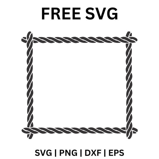 Square border made of twisted rope with overlapping knotted ends at each corner, free nautical rope frame SVG cut file preview.