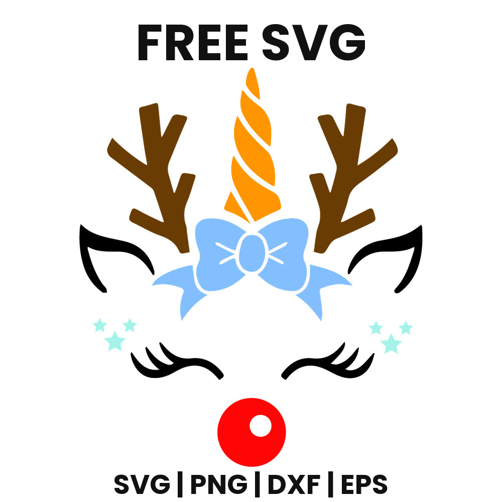 Unicorn Face Blue Bow SVG Free – Blue Bow Design-8SVG