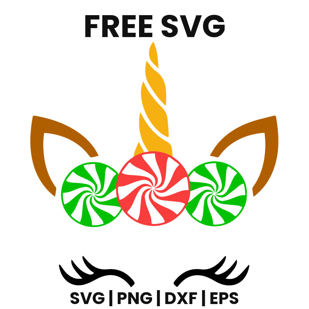 Unicorn Face Peppermint SVG Free – Peppermint Ears Design-8SVG
