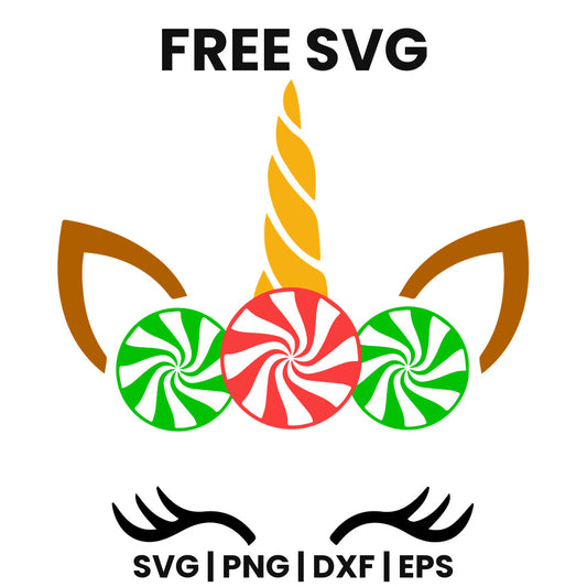 Unicorn Face Peppermint SVG Free – Peppermint Ears Design-8SVG