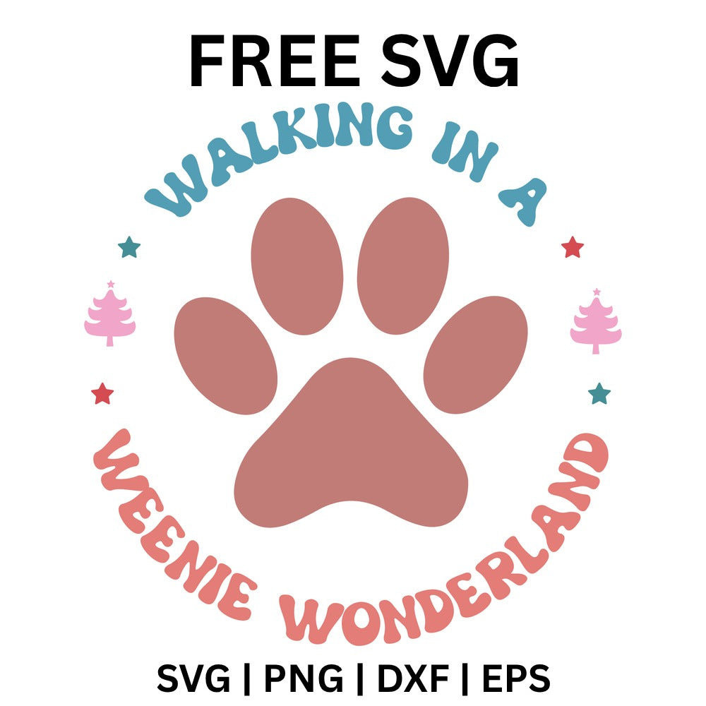 Walking In A Weenie Wonderland SVG Free – Dog Paw Circle Badge-8SVG