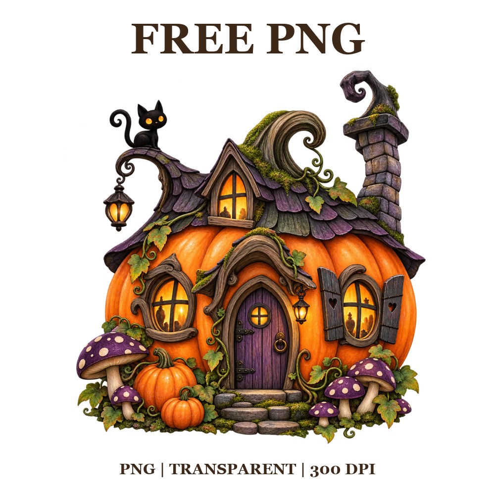 Whimsical Haunted Pumpkin House Free PNG – Haunted House Halloween Clipart