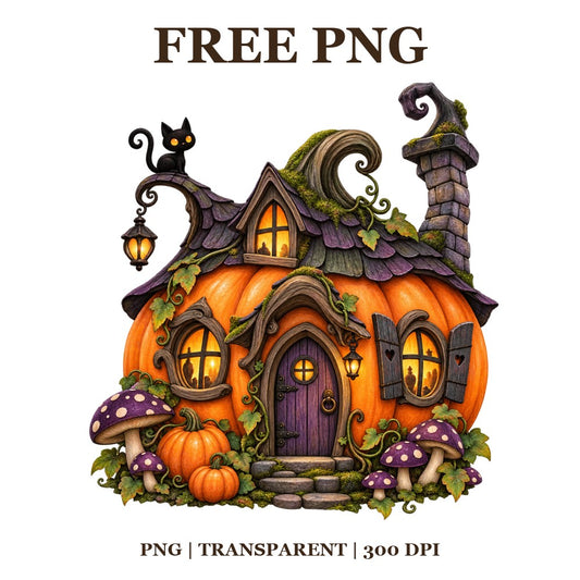 Whimsical Haunted Pumpkin House Free PNG – Haunted House Halloween Clipart-8SVG
