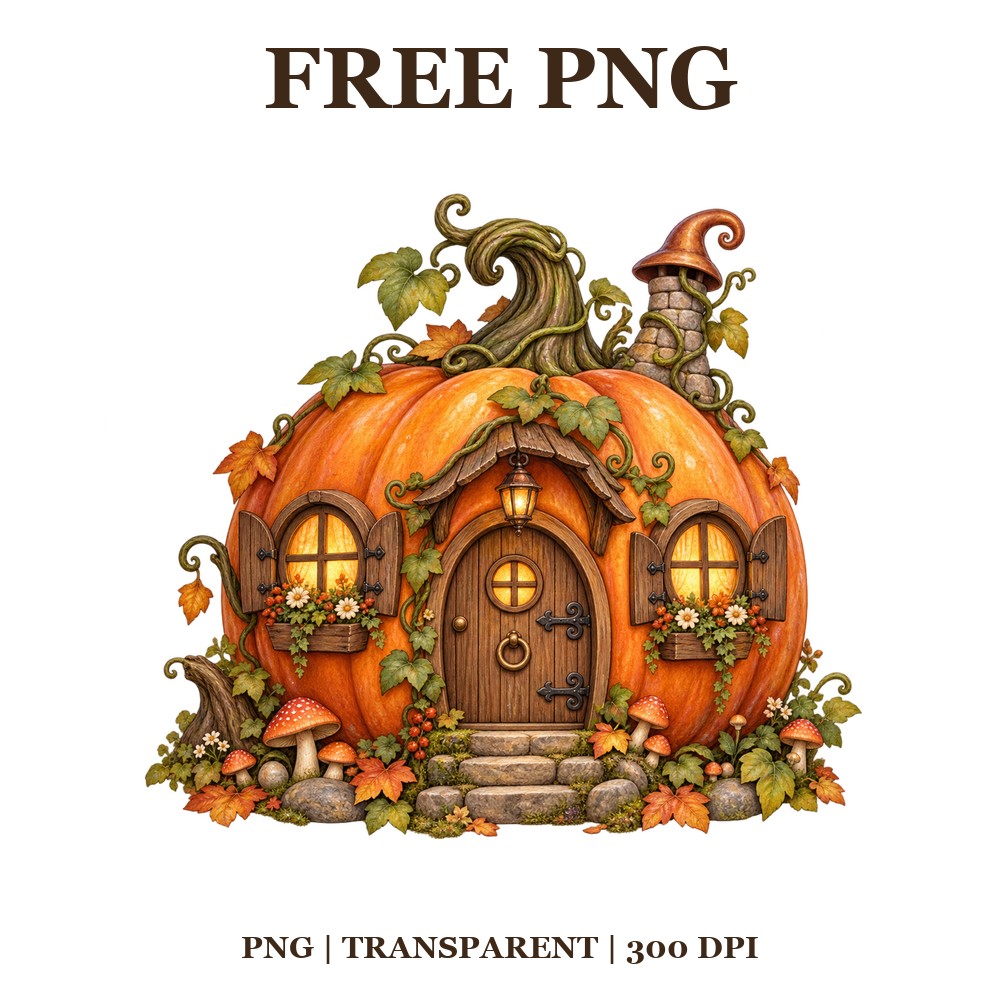Whimsical Pumpkin Fairy Cottage Free PNG – Fairy Cottage Autumn Clipart