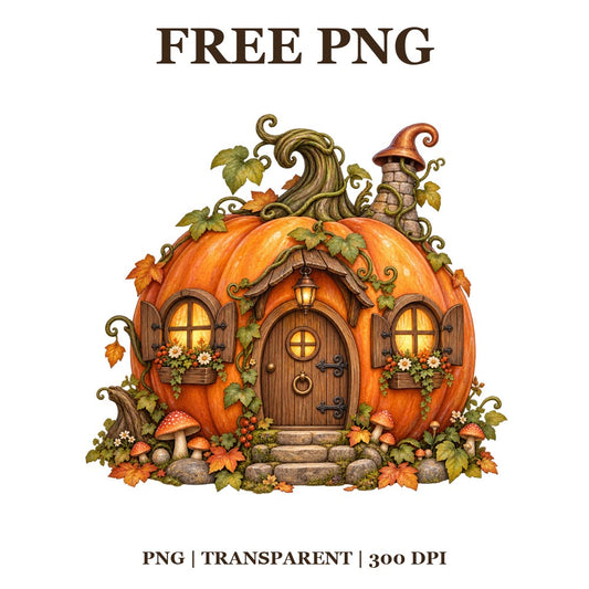 Whimsical Pumpkin Fairy Cottage Free PNG – Fairy Cottage Autumn Clipart-8SVG