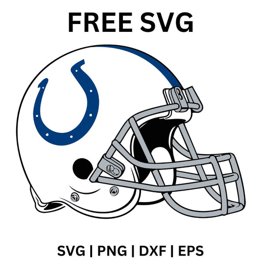 White football helmet with a blue horseshoe on the side and a gray face mask, free horseshoe football helmet SVG cut file preview.