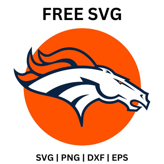 White horse head with a flowing navy and orange mane in profile over a solid orange circle, free horse head emblem SVG cut file preview.
