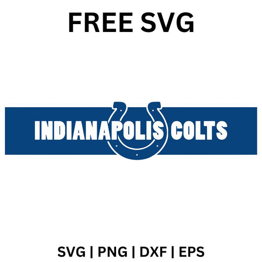 White horseshoe resting on top of a wide navy banner with bold white block lettering, free horseshoe banner football SVG cut file preview.