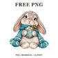 Gray bunny in a teal knit scarf holding a mug of hot cocoa with marshmallows, free winter bunny PNG
