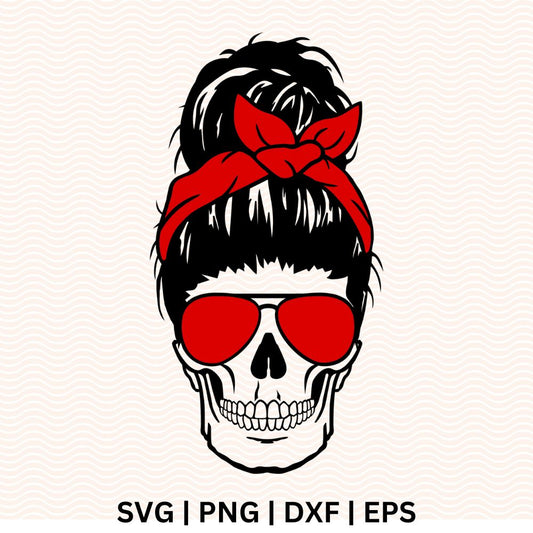 Messy Bun Skull with Sunglasses SVG Free Cut File - Layered