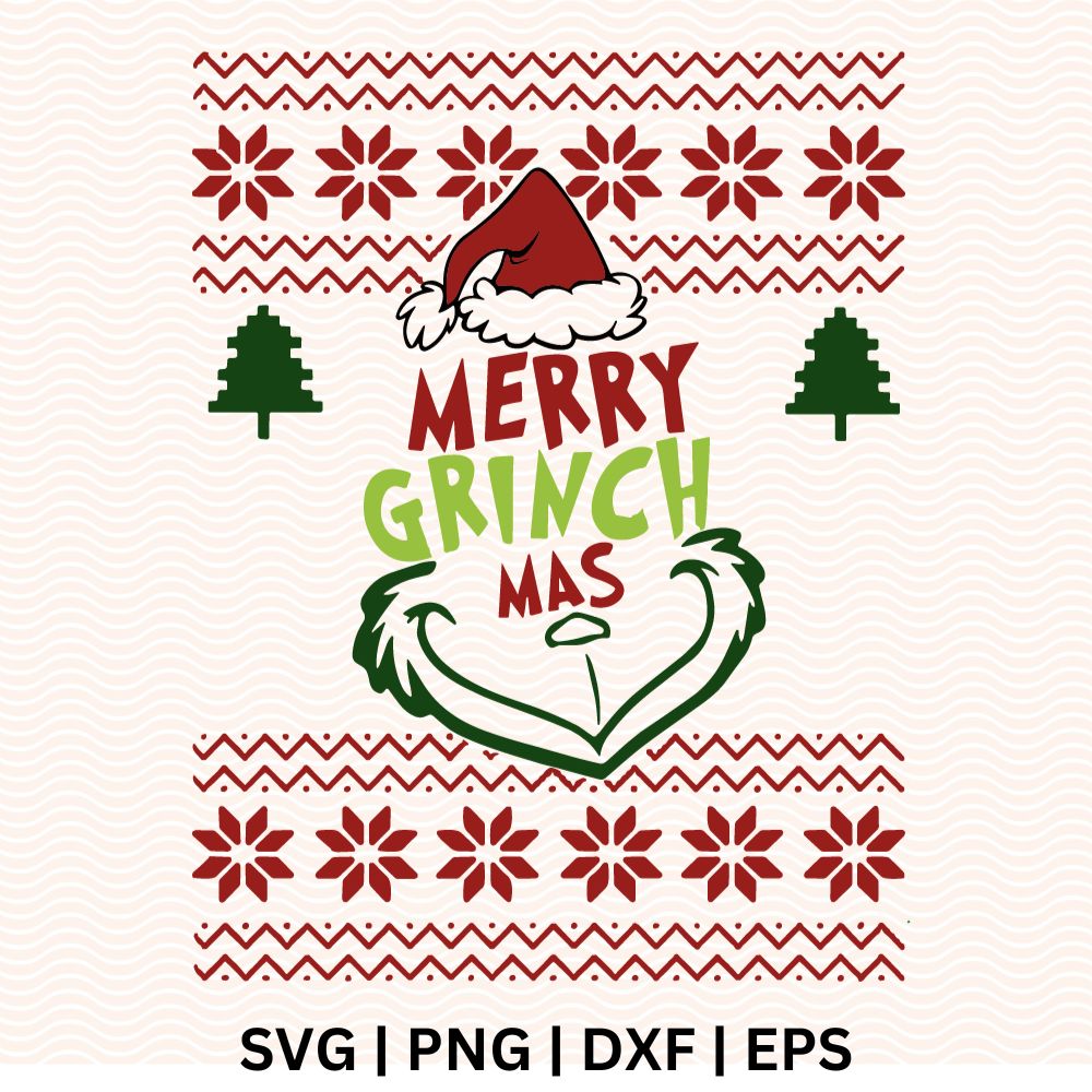 Grinch Ugly Christmas Sweater SVG Free & PNG for Cricut & Silhouette