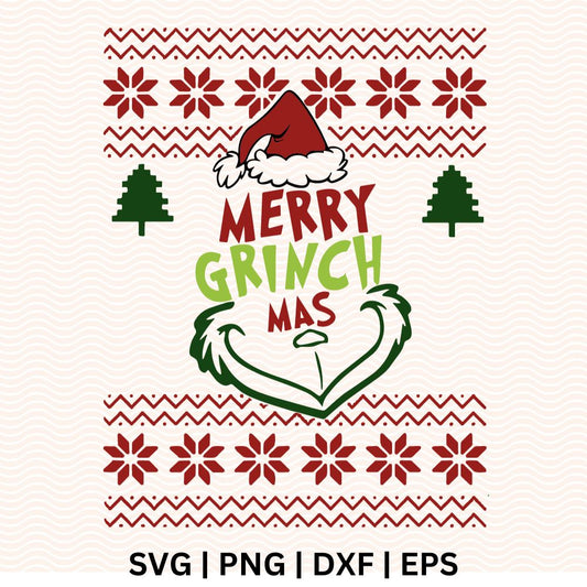 Grinch Ugly Christmas Sweater SVG Free & PNG for Cricut & Silhouette