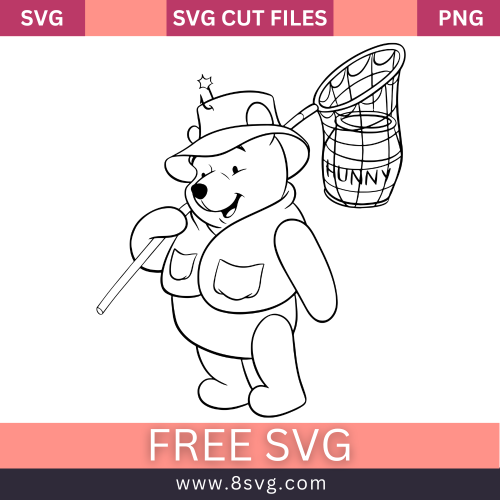 Winnie The Pooh Butterfly Catcher SVG Free cut file Download- 8SVG