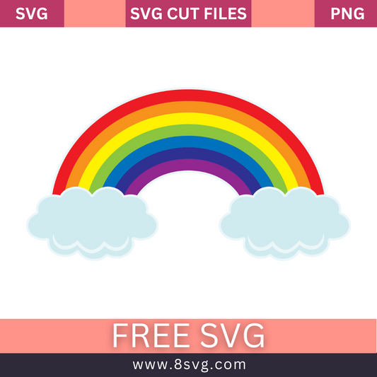 Rainbow With Clouds Svg Free Cut File For Cricut- 8SVG