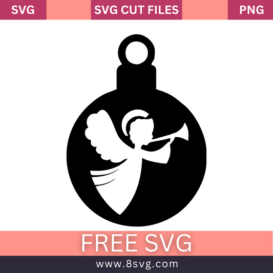 christmas Silhouette angel trumpet inside ornament SVG Free And Png Download-8SVG