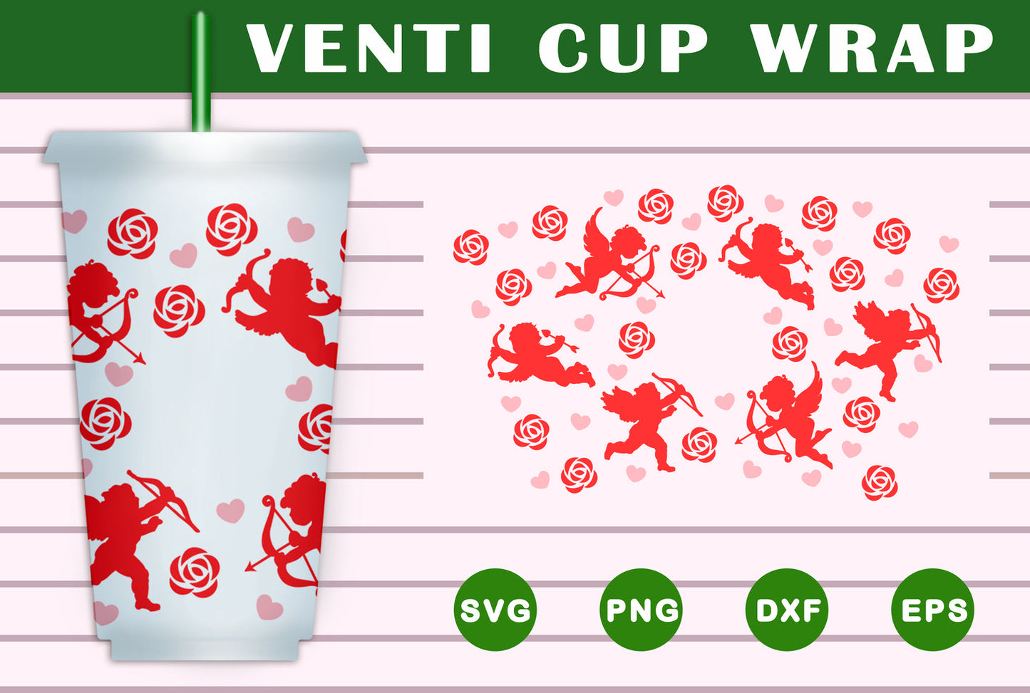 Cupid Rose Venti Cup Wrap SVG Free And Png Download- 8SVG
