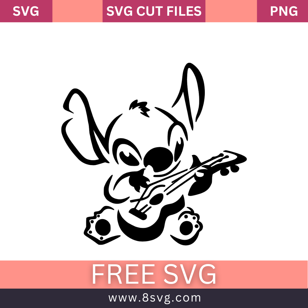 Stitch Playing Guitar Svg Free Cut File for Cricut & silhouette- 8SVG