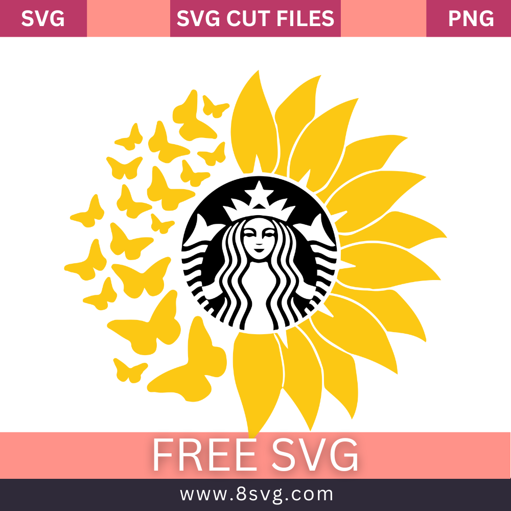 Sunflower Butterfly Starbucks Coffee Logo SVG Free Cut File- 8SVG