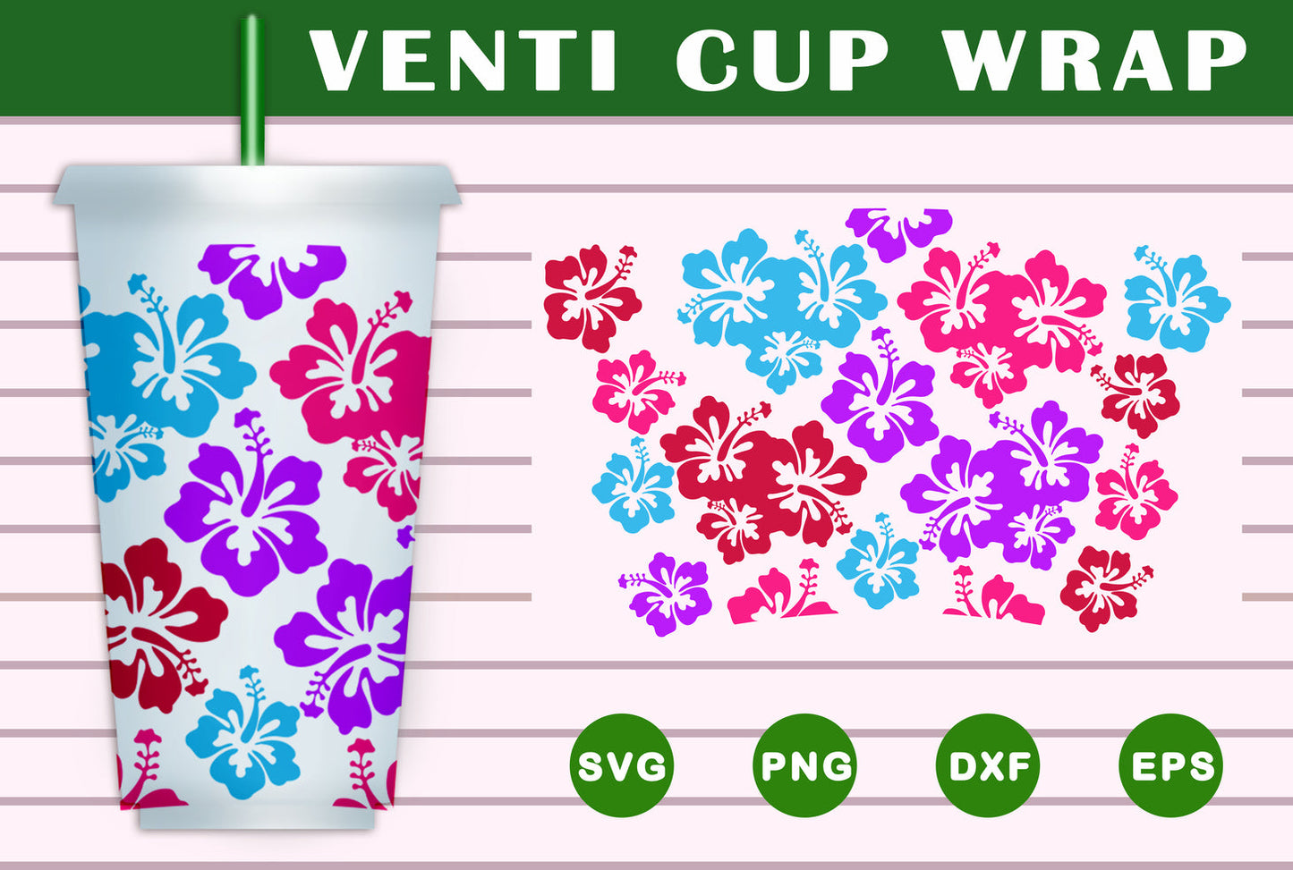 Floral Hibiscus Tumbler Wrap SVG Free And Png Download- 8SVG