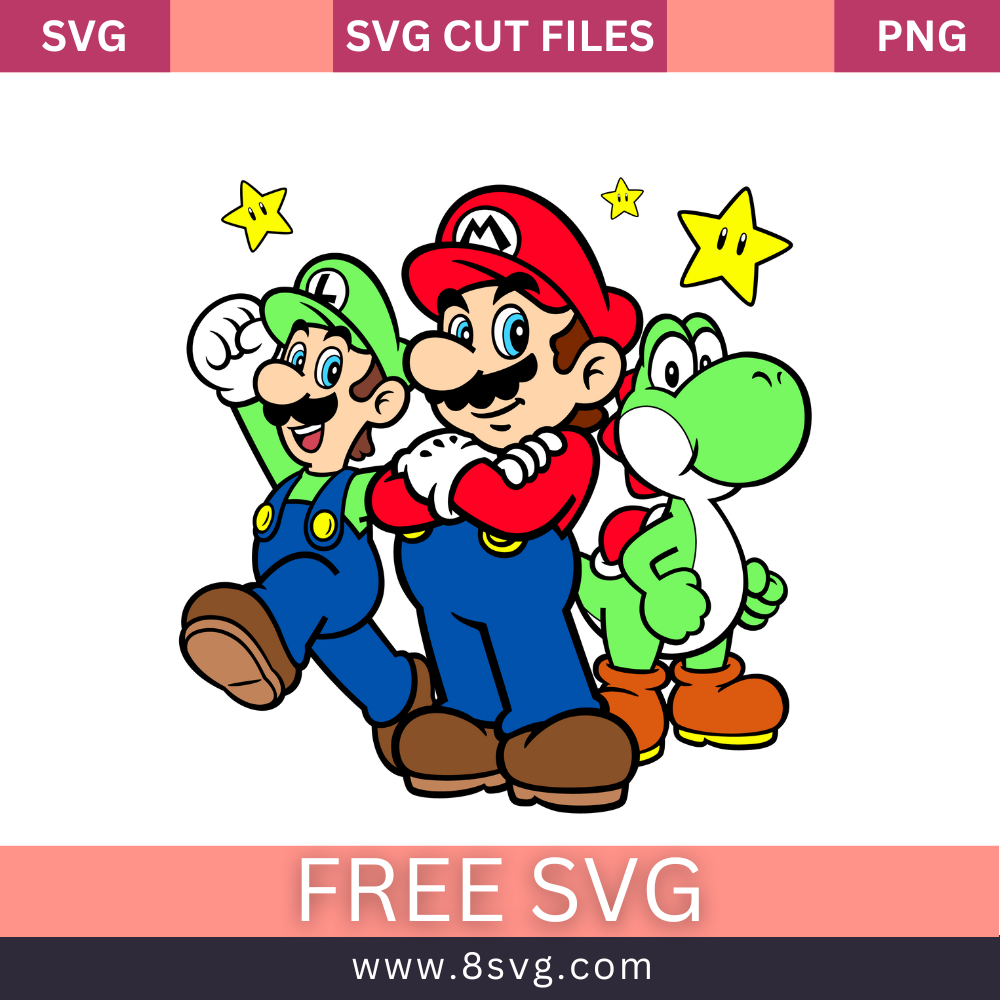 Super Mario Yoshi Luigi SVG - Free Download - Layered Mario Characters- 8SVG