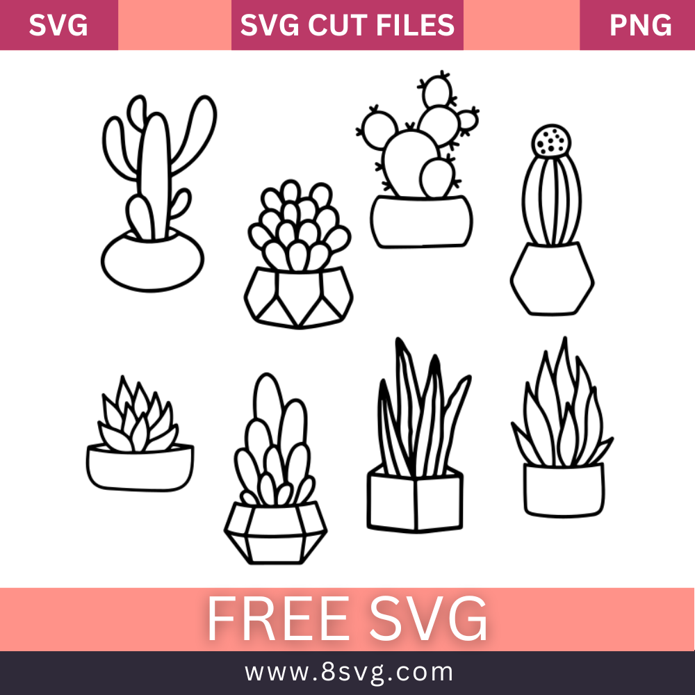 Succulent Bundle SVG Free Cut File for Cricut- 8SVG