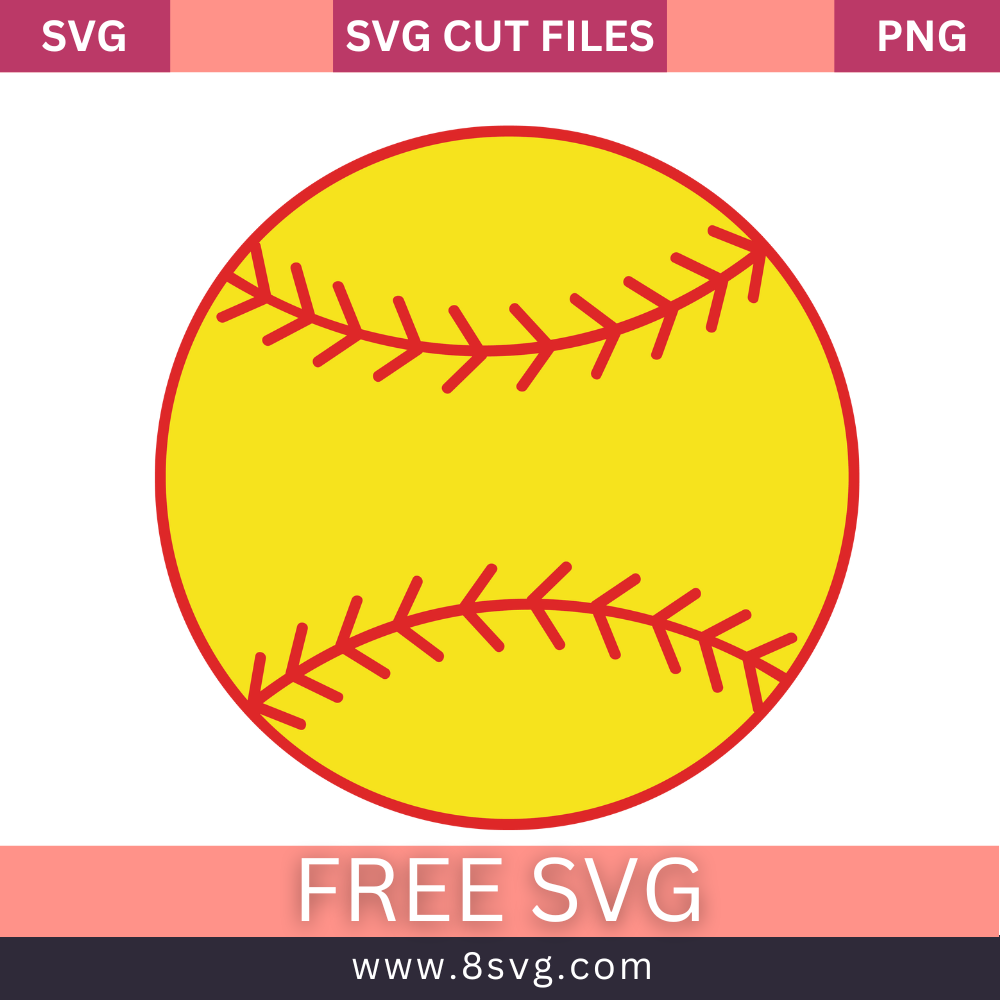 Yellow Softball Red laces SVG Free And Png Download-8SVG