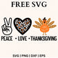 Peace Love Thanksgiving SVG Free and PNG Cut File for Cricut