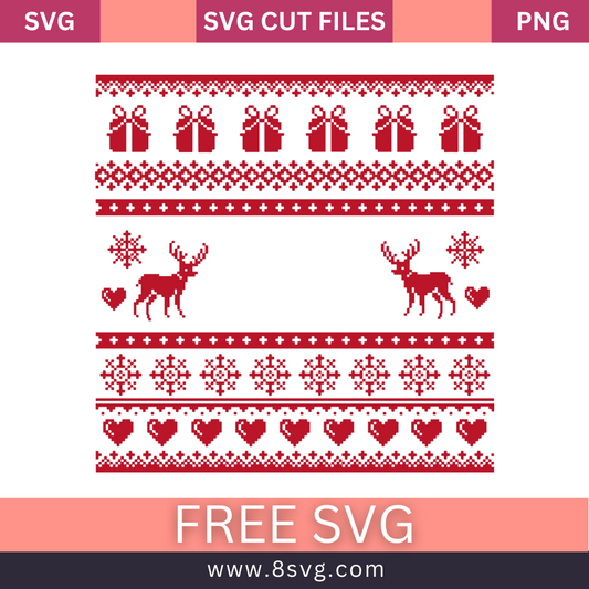 Knitted seamless pattern with deers for Christmas winter red and white sweater SVG Free Png Download