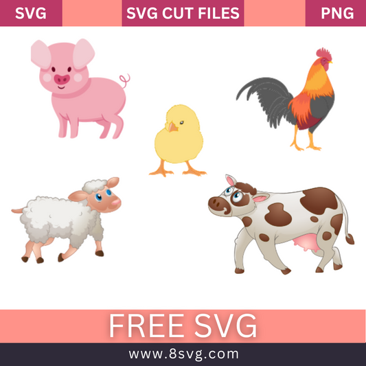 Farm Animals SVG Free Cut File for Cricut- 8SVG