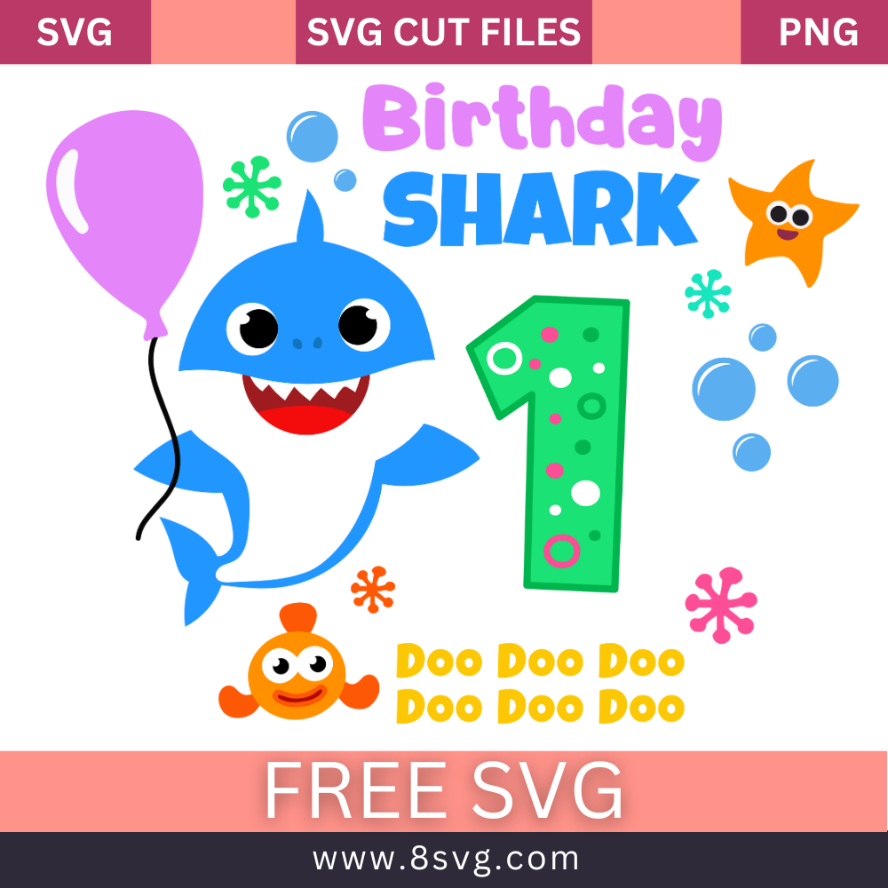 Happy 1st Birthday Baby Shark Boy Svg Free Cut File- 8SVG