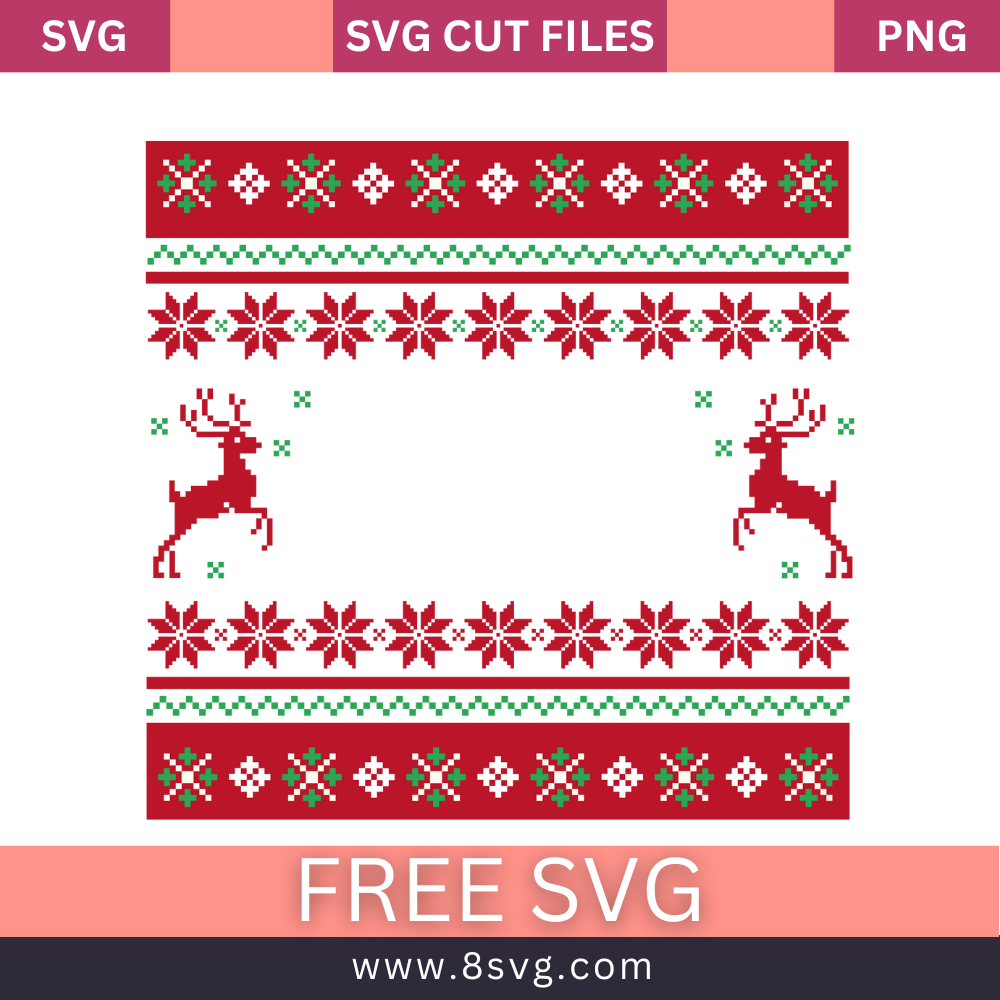 Knitted seamless pattern with deers for Christmas winter red ,white and green sweater SVG Free Png Download-8SVG