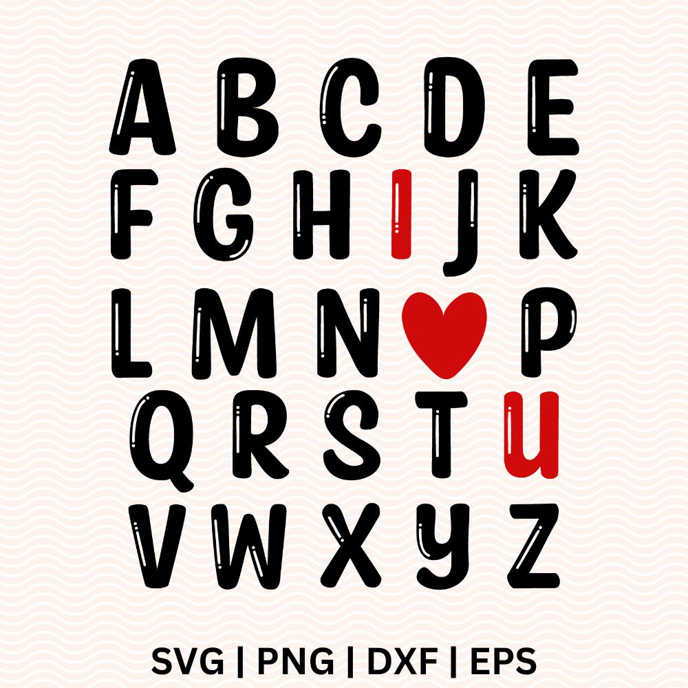 Alphabet Valentine I Love You SVG Free cut file for Cricut & Silhouette